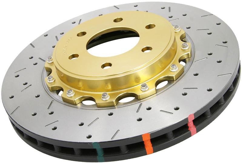 DBA 02-10 WRX / 13+ FR-S / 13+ BRZ Premium Front Drilled & Slotted 5000 Series Rotor w/ Gold Hat