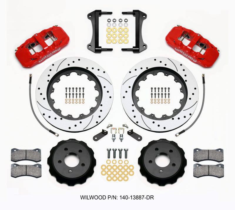 Wilwood AERO6 Front Hat Kit 15.00 Drilled Red 15-23 Mustang w/Lines