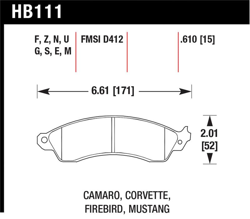 Hawk 94-04 Mustang Cobra / 88-96 Corvette / 88-92 Camaro w/HD Brakes Front Blue 9012 Race Brake Pads