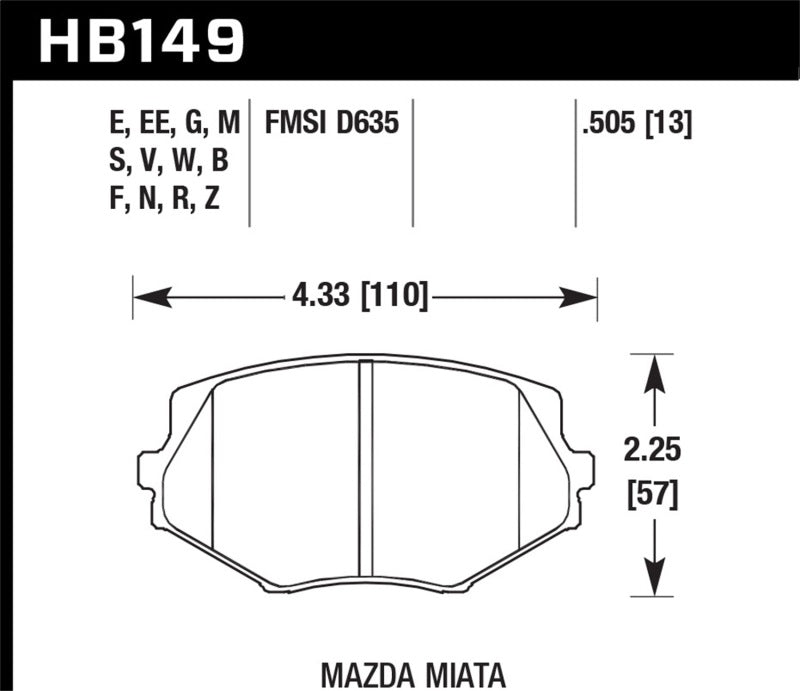 Hawk 94-05 Miata / 01-05 Normal Suspension Performance Ceramic Street Front Brake Pads (D635)