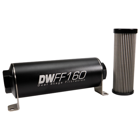 DeatschWerks Stainless Steel 10AN 10 Micron Universal Inline Fuel Filter Housing Kit (160mm)