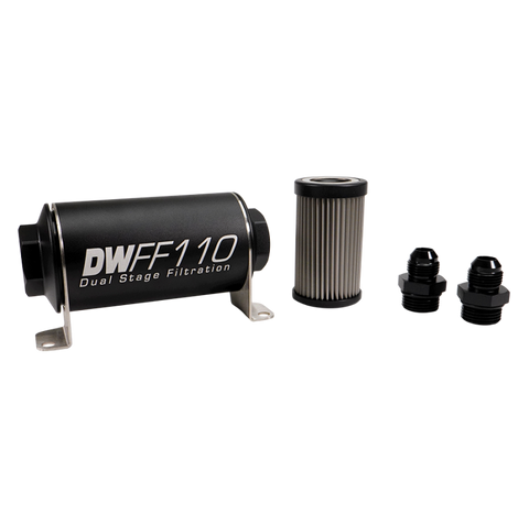 DeatschWerks Stainless Steel 8AN 5 Micron Universal Inline Fuel Filter Housing Kit (110mm)