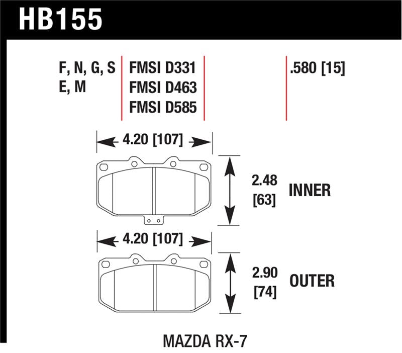 Hawk 90 Mazda RX-7 GXL/U / 86-91 & 93-95 RX-7 HT-10 Race Front Brake Pads