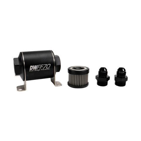 DeatschWerks Stainless Steel 8AN 5 Micron Universal Inline Fuel Filter Housing Kit (70mm)
