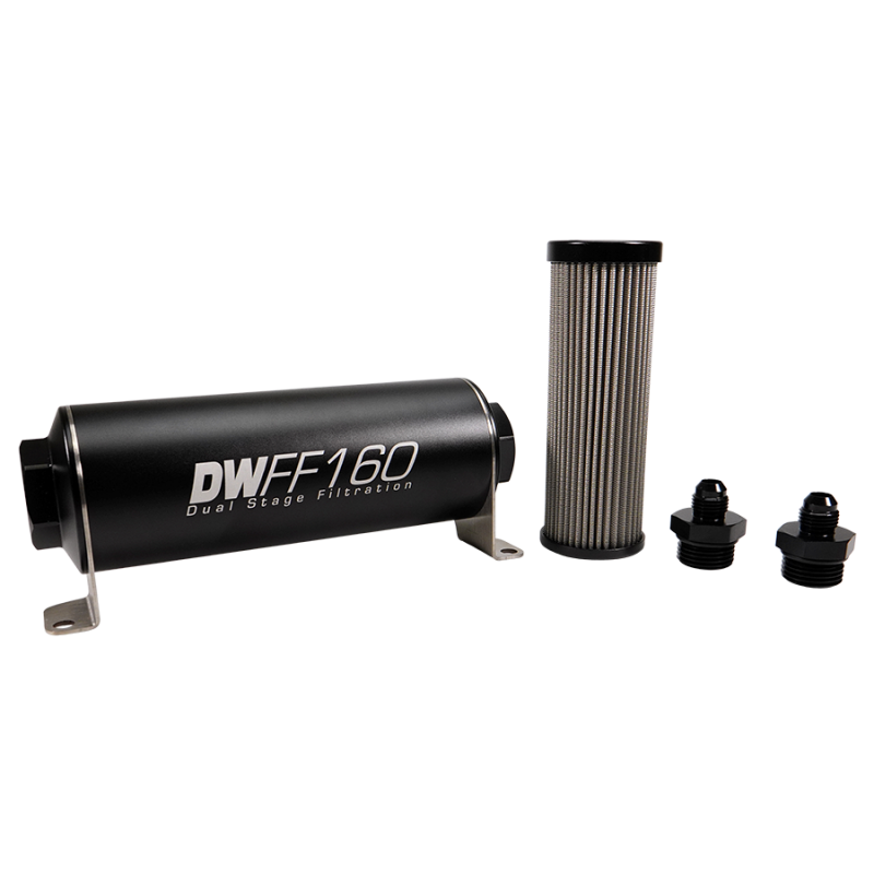 DeatschWerks Stainless Steel 6AN 5 Micron Universal Inline Fuel Filter Housing Kit (160mm)