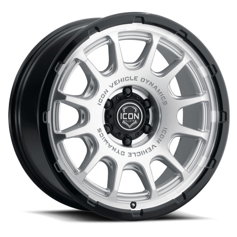ICON Alloys Rancho 20x9 / 6x5.5 / 16mm / 5.625in BS Silver Machined w/ Gloss Black Lip Wheel