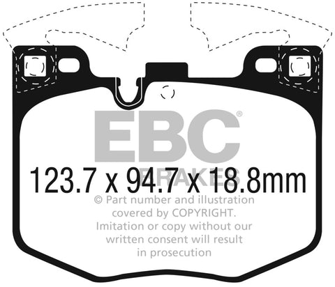 EBC Racing 2020+ Toyota GR Supra 2.0 Turbo / 2019 BMW 330 G20 2.0 Turbo RP-1 Race Front Brake Pads