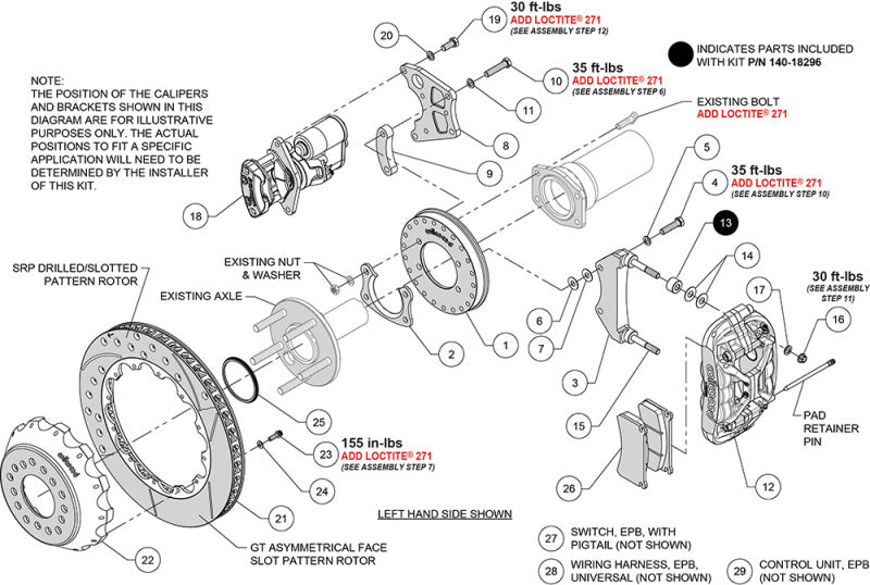 Wilwood New Big Ford XRS4R Rear EPB Big Brake Kit - 12.88in Slotted Rotor - 2.50in Offset - Red