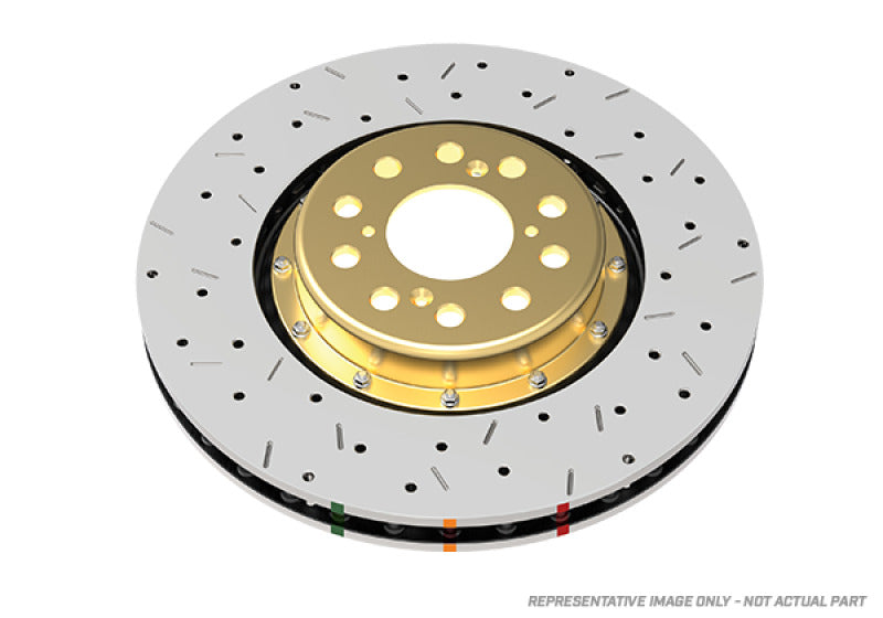 DBA 08-17 Mitsubishi Evo X Front Drilled & Slotted 5000 Series 2 Piece Rotor w/ Gold Hat