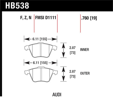 Hawk 09 Audi A4 Cabriolet / 05-07 A4 / 05-09 A4 Quattro / 06-09 A6 / 08 VW R32 HPS Front Brake Pads