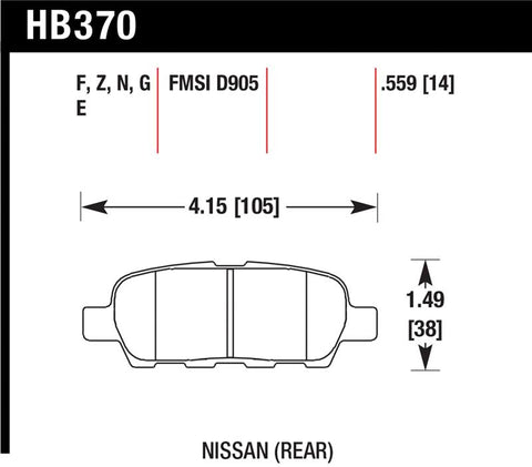Hawk 03-07 350z / G35 / G35X w/o Brembo Performance Ceramic Street Rear Brake Pads