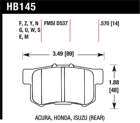 Hawk 02-06 Acura RSX / 02-11 Honda Civic Si / 00-09 S2000 DTC-70 Race Rear Brake Pads