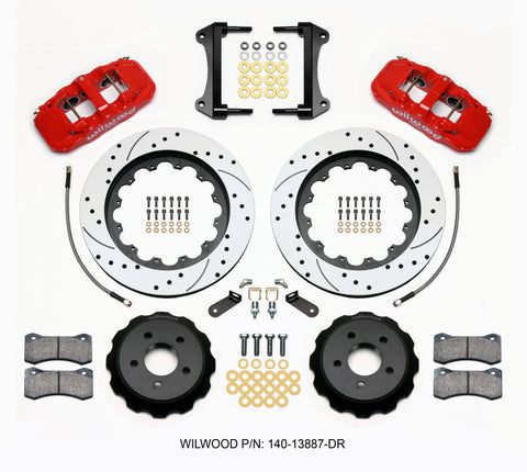 Wilwood AERO6 Front Hat Kit 15.00 Drilled Red 15-23 Mustang w/Lines
