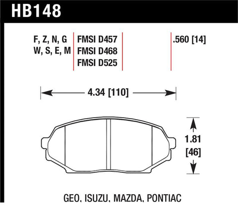 Hawk 89-93 Miata Blue 9012 Race Front Brake Pads D525