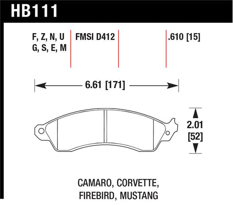 Hawk 94-04 Mustang Cobra / 88-96 Corvette / 88-92 Camaro w/HD Brakes Front Blue 9012 Race Brake Pads