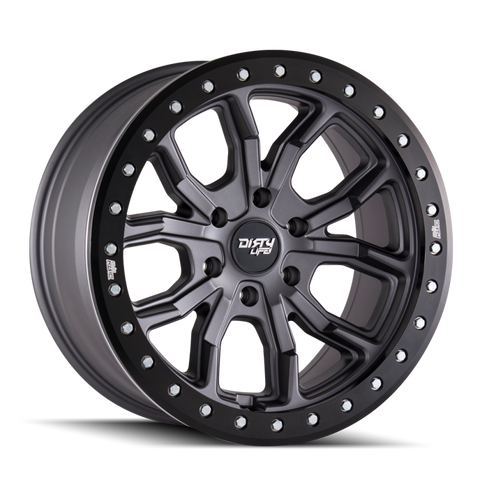 Dirty Life 9303 DT-1 17x9/5x127 BP/-12mm Offset/78.1mm Hub Matte Gunmetal Wheel - Simulated Rashring
