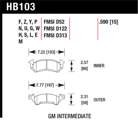 Hawk 76-77 Chevrolet Camaro LT / 72 Camaro Z28 / 69-81 Camaro Super Duty Street Front Brake Pads