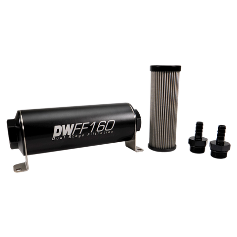 DeatschWerks Stainless Steel 3/8in 100 Micron Universal Inline Fuel Filter Housing Kit (160mm)