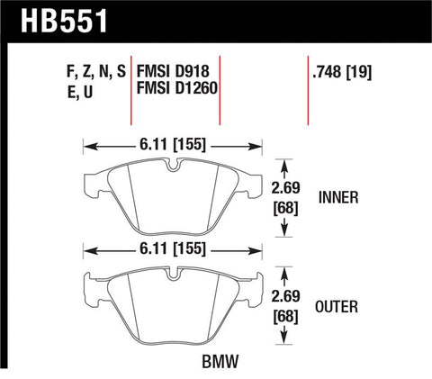 Hawk 07-09 BMW 335d/335i/335xi / 08-09 328i/M3 Performance Ceramic Street Front Brake Pads