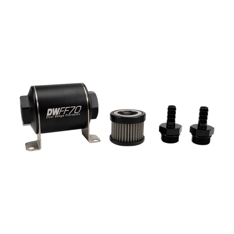 DeatschWerks Stainless Steel 3/8in 100 Micron Universal Inline Fuel Filter Housing Kit (70mm)