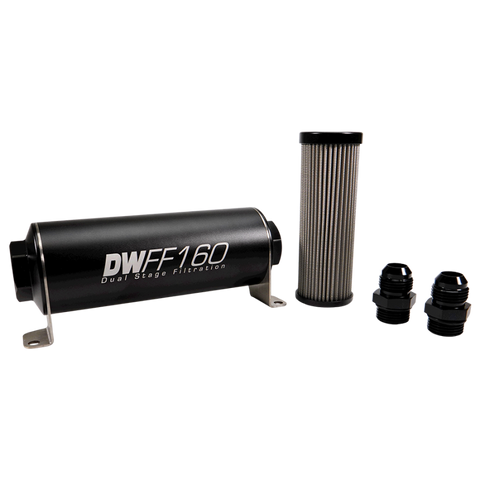 DeatschWerks Stainless Steel 10AN 100 Micron Universal Inline Fuel Filter Housing Kit (160mm)
