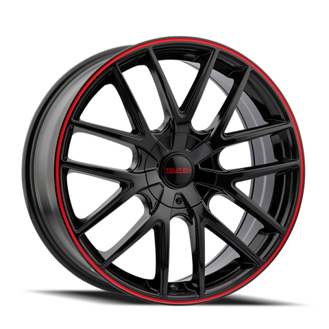 Touren 3260 TR60 17x7.5 / 5x100/114.3 BP / 42mm Offset / 72.62mm Hub Gloss Black w/ Red Ring Wheel