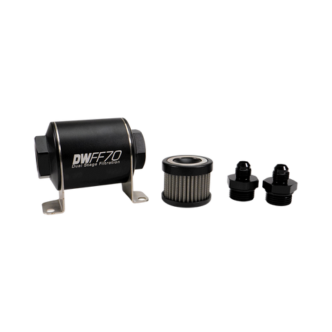 DeatschWerks Stainless Steel 6AN 40 Micron Universal Inline Fuel Filter Housing Kit (70mm)