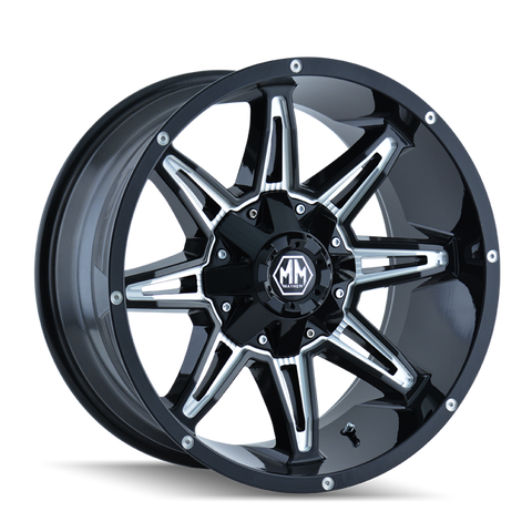 Mayhem 8090 Rampage 20x9 / 8x165.1 BP / 18mm Offset / 130.8mm Hub Gloss Black Milled Wheel