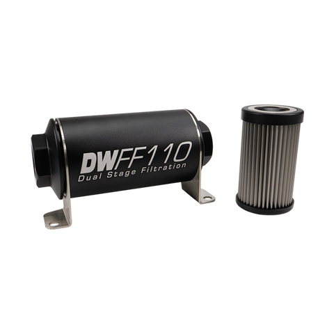 DeatschWerks Stainless Steel 8AN 40 Micron Universal Inline Fuel Filter Housing Kit (110mm)