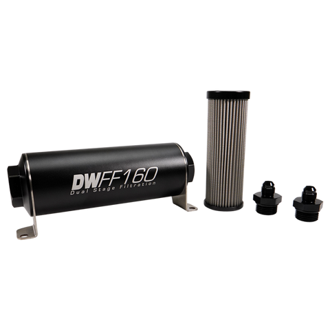 DeatschWerks Stainless Steel 6AN 5 Micron Universal Inline Fuel Filter Housing Kit (160mm)