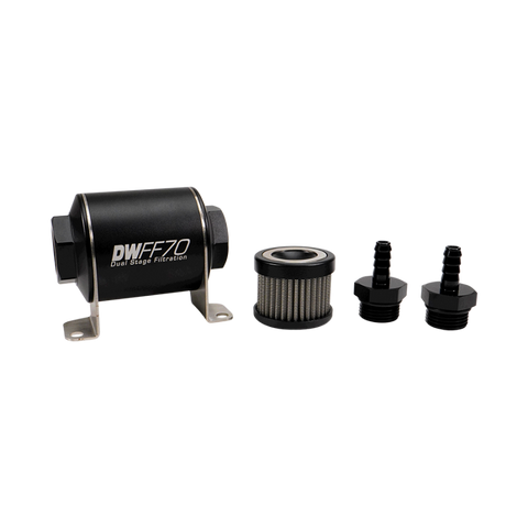 DeatschWerks Stainless Steel 5/16in 10 Micron Universal Inline Fuel Filter Housing Kit (70mm)