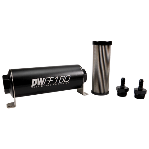 DeatschWerks Stainless Steel 5/16in 5 Micron Universal Inline Fuel Filter Housing Kit (160mm)