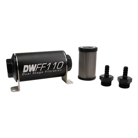 DeatschWerks Stainless Steel 5/16in 40 Micron Universal Inline Fuel Filter Housing Kit (110mm)
