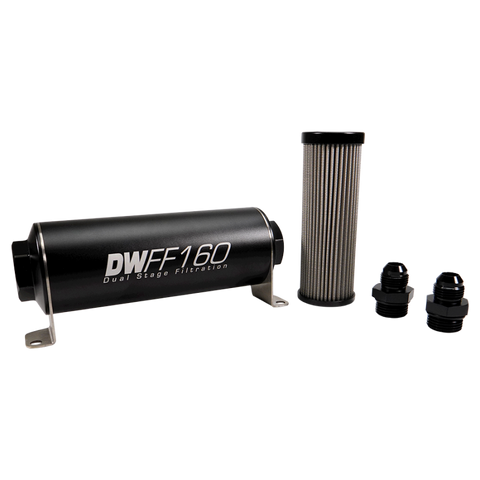 DeatschWerks Stainless Steel 8AN 40 Micron Universal Inline Fuel Filter Housing Kit (160mm)
