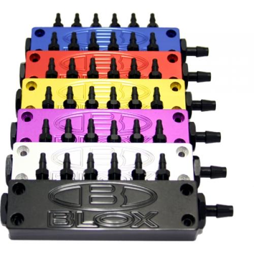 BLOX Racing 6-Port Billet Aluminum Black Universal with Fittings and Plugs
