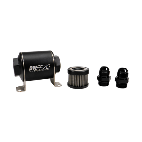 DeatschWerks Stainless Steel 10AN 5 Micron Universal Inline Fuel Filter Housing Kit (70mm)