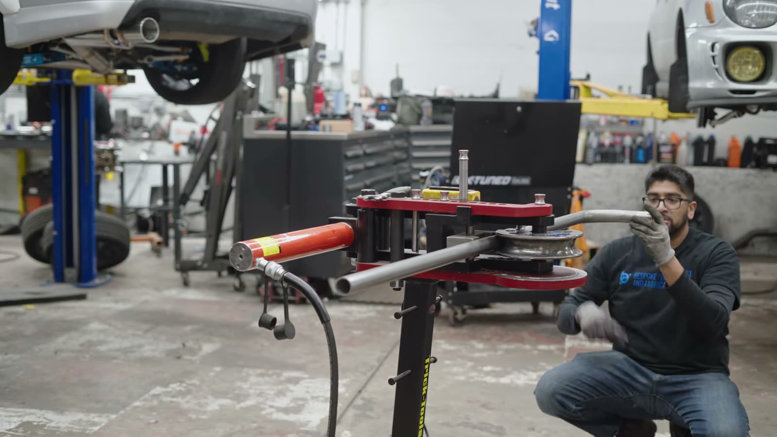 Bending crash beam tube on the shop bender