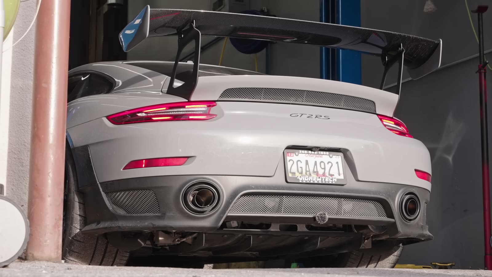 Porsche GT2 RS rear with custom titanium exhaust