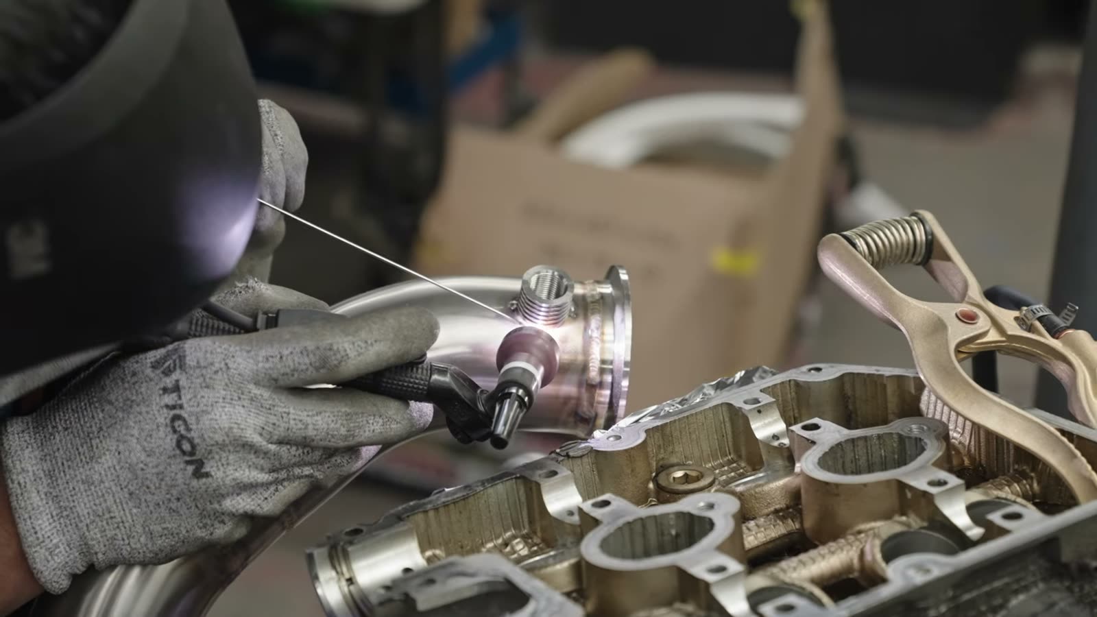 TIG welding a custom exhaust manifold collector